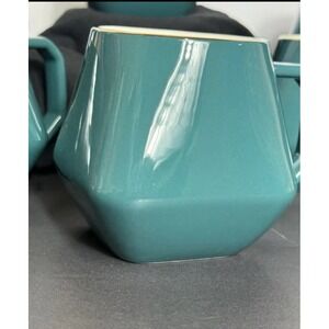 Threshold Coffee Tea Mug‎ Cup 16 Oz Geometric Stoneware Teal Gold Green lot of 2